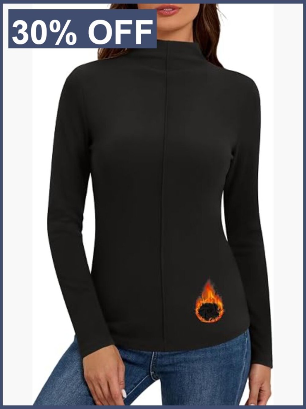 Women's Thermal Mock Turtleneck Long Sleeve Shirt - High Stretch Fleece Lined